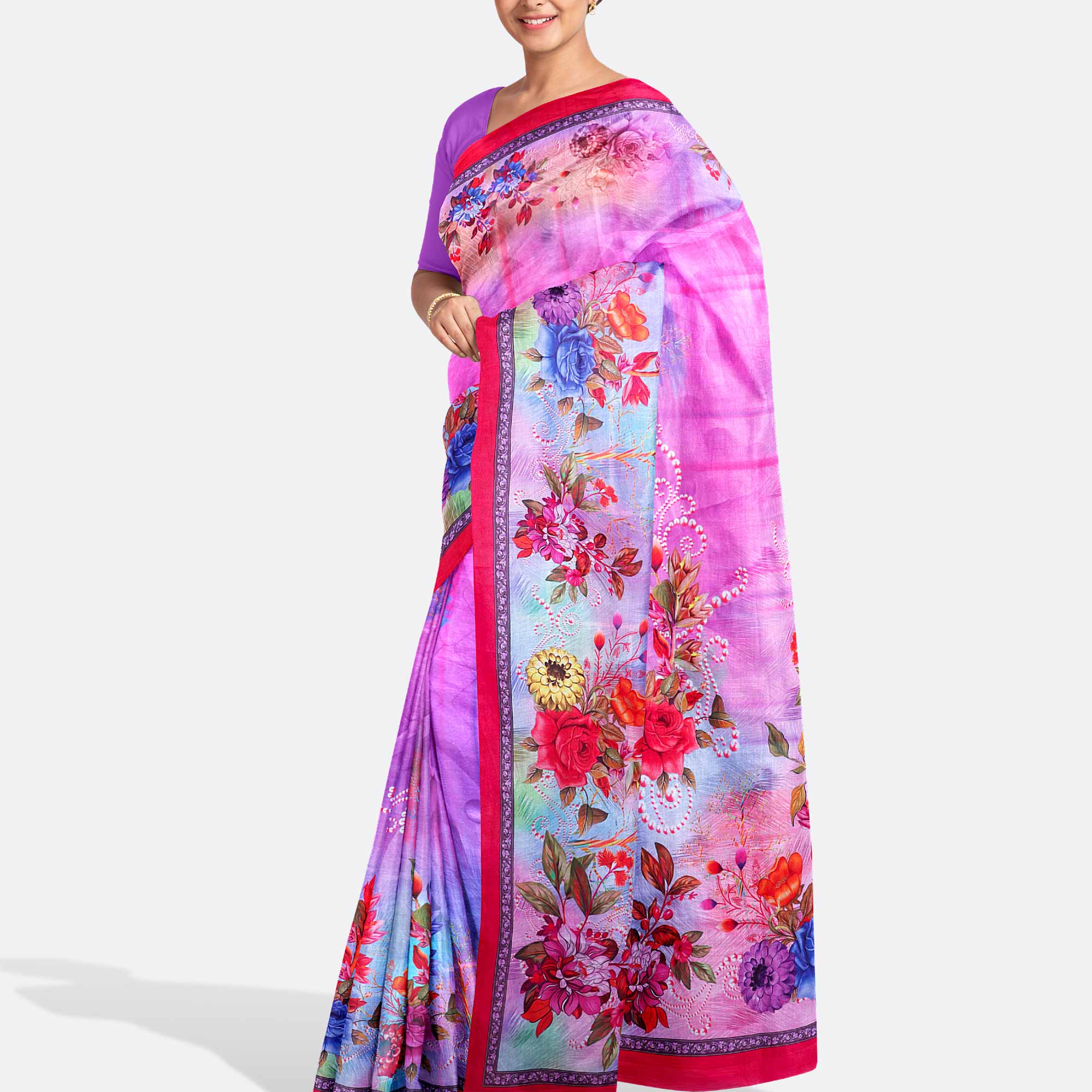 Trendy Multicolor Digital Print Saree